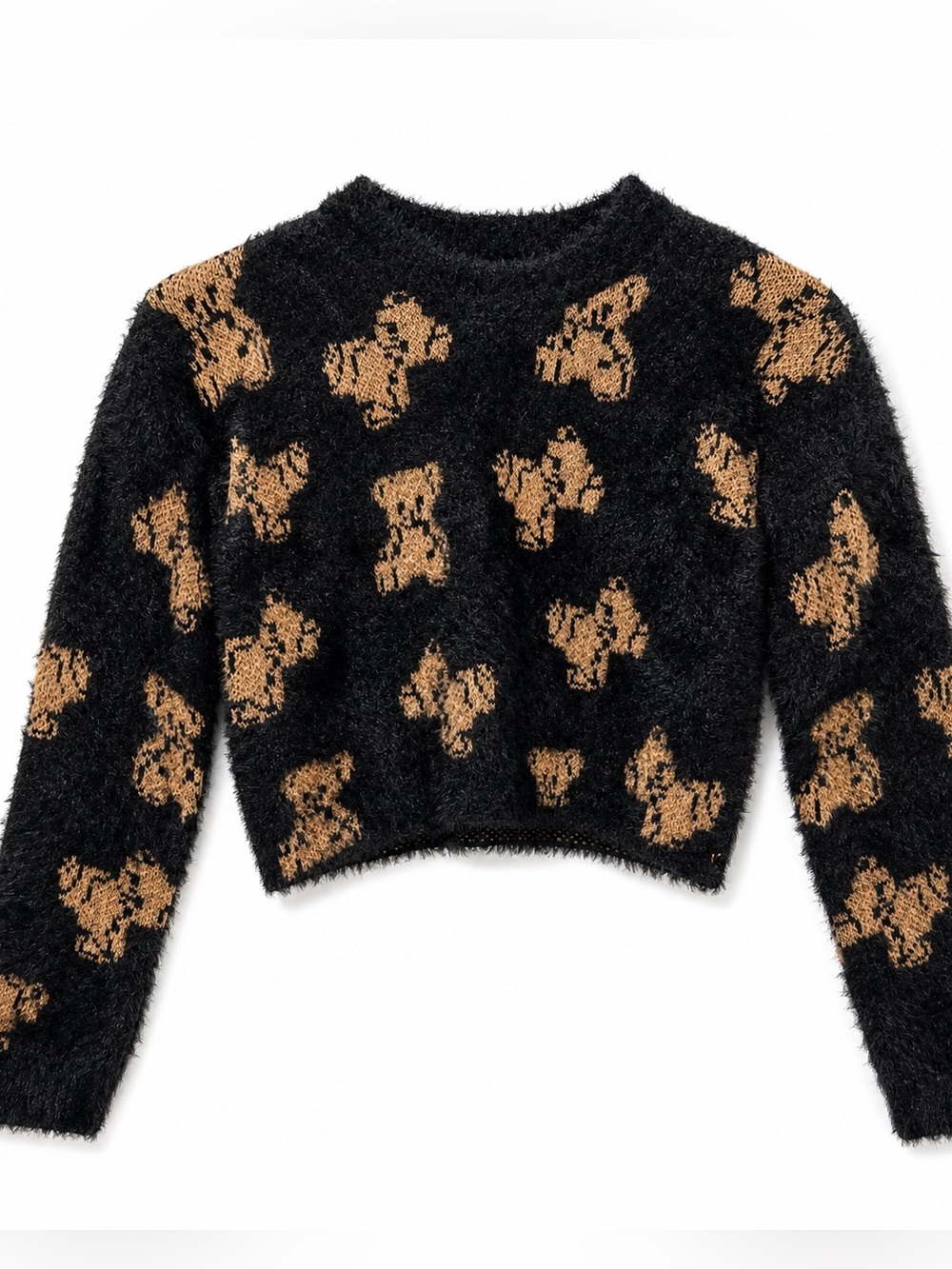 Terranova Black and Tan Fuzzy Teddy Bear Sweater 10/11 girls